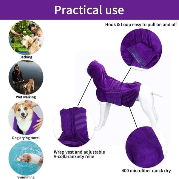 Mikrofiber badekåbe til hunde, absorberende hundebadekåbe til, justerbar M