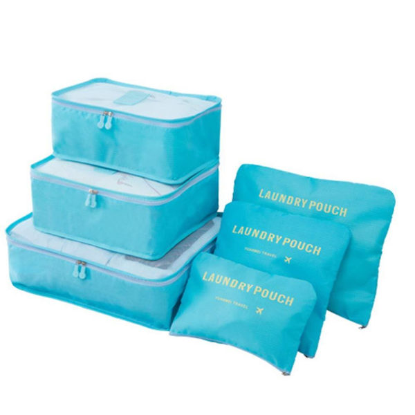 6 stk/sæt Rejse Vandtæt tøj Sorteringspose Pakning Kube Bagage Organizer（Sky Blue）