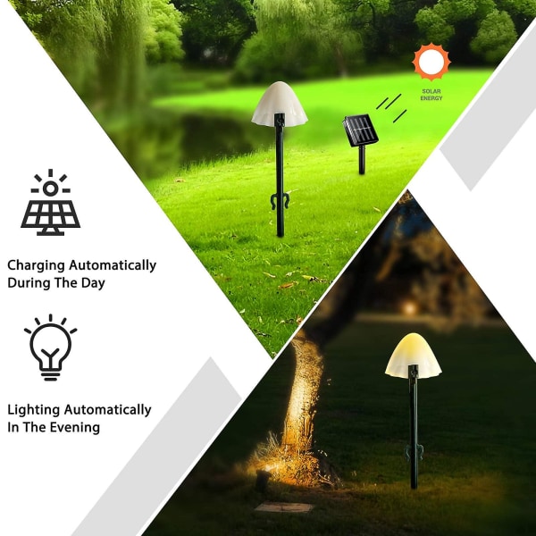 Solar trädgårdslampor utomhus, solar svamp lampor 10 lysdioder vattentäta trädgårdsstake lampor för väg landskap (varm vit)