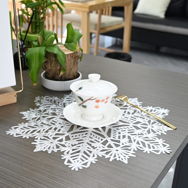 Set med 6 st placemattor, PVC med snöflingor ihåliga snöflinga placemat