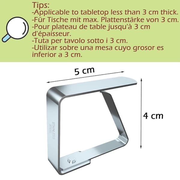 Dudug clips til duge i rustfrit stål, 8 stk. (4 cm x 8 stk.)