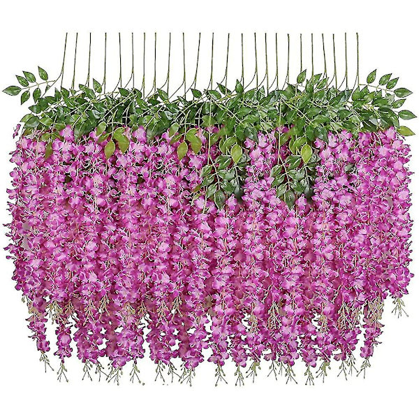 Pauwer 24 Pak 3,6 Fod/styk Kunstig Falsk Wisteria Vine Ratta Hængende Girland Silkeblomster Hjem Fest Bryllup Dekoration Fuchsia, 24stk