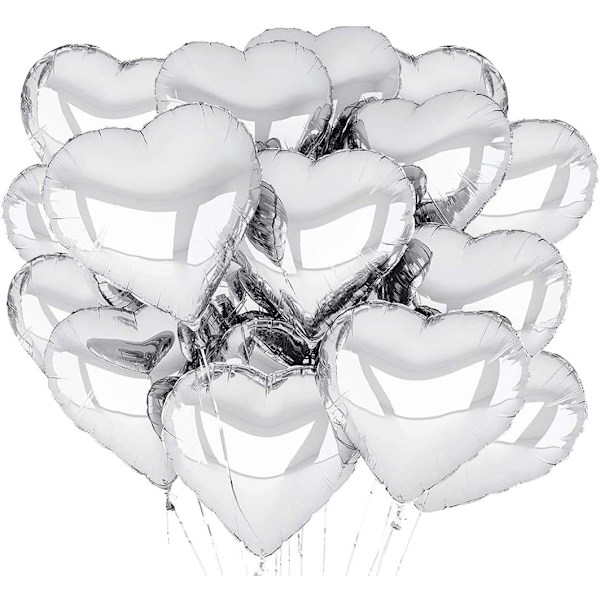 Hjerteformede Balloner, 30 stk Sølv Hjerte Ballon, Hjerte Ballon