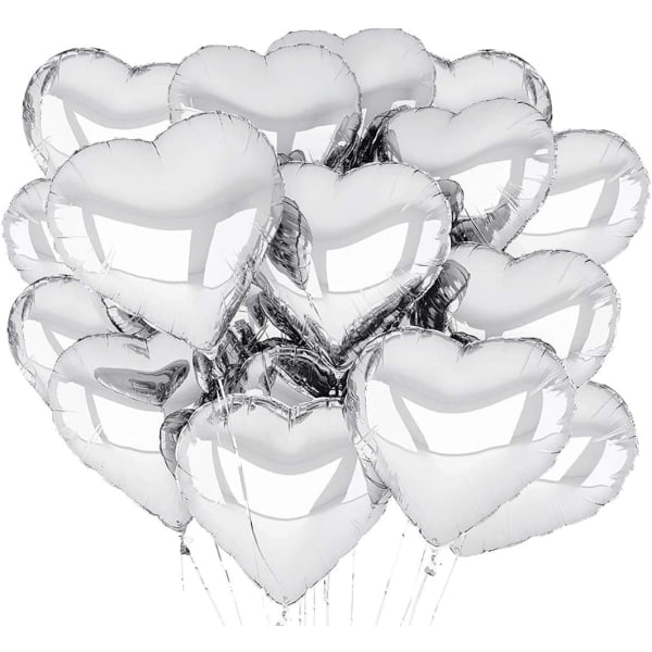 Hjerteformede balloner, 50 stk Sølv Hjerteballon, Hjerteballon,