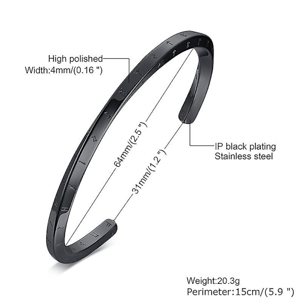 Korroderet engelsk vikinge Mbius armbånd i titanium sort 64mm