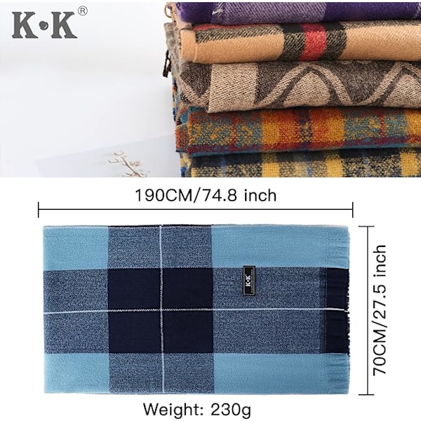 Dameplaid skjerf vinter lang varm plaid kashmir ull sjal skjerf blå