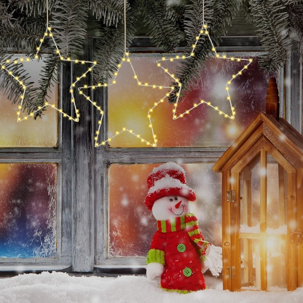 3-pack julfönsterstjärnor med batteridriven timer, 8 ljus