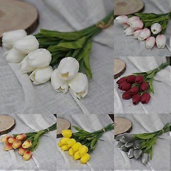 Sæt med 10 realistiske tulipanblomster til fest og boligindretning Gray