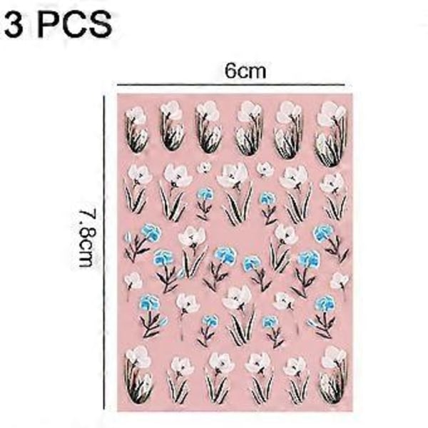 3 st Nagelstickers 5d Fin Präglad Nagelmaterial Självhäftande Nageldekoration