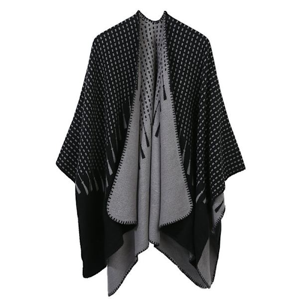 Grå Poncho för kvinnor i ull, vinter, extra stor filt, sjal