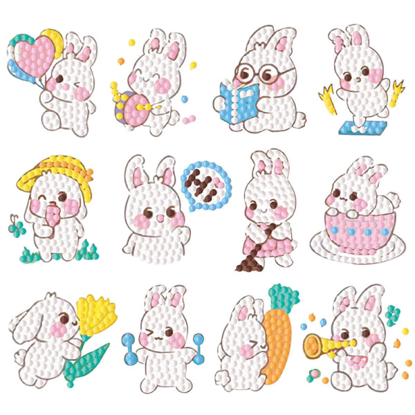 12pcs naughty rabbit cartoon DIY diamond stickers