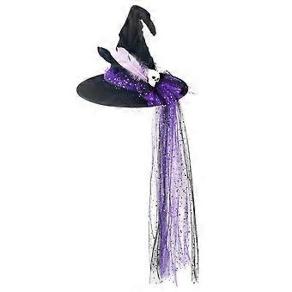 Halloween Häxhatt för Barn Vuxna Halloweenfest Cosplay Kostymrekvisita Spöklik Häxhatt för Halloweenfest Lila Purple