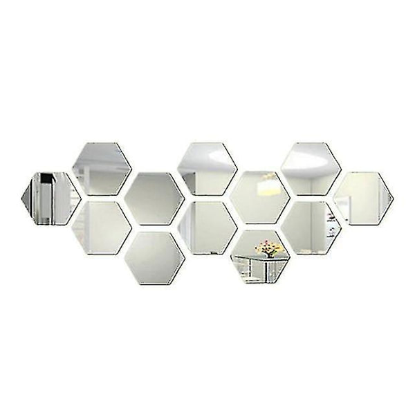 12 stk. Hexagon Spejl Vægklistermærker, Akryl Spejl Selvklæbende Aftagelige Klistermærker Til Hjem, Soveværelse, Stue Dekoration（100X85X50MM SLIVER）