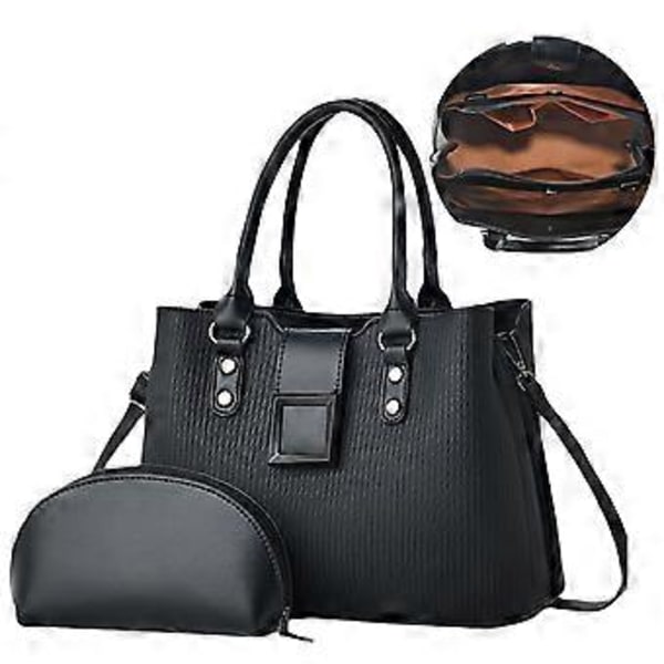 Retro Dame 2 stk Skuldertaske og Håndtaske Sæt PU Læder Top Håndtag Taske med Justerbar Crossbody Rem Kaffe Coffee