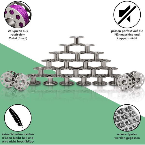 25 STK - Symaskin spoler laget av stabilt metall uten skarpe kanter