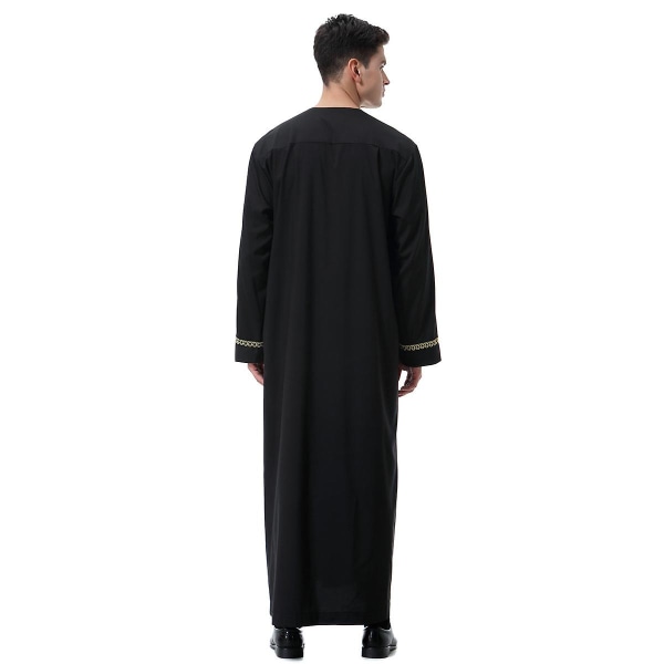 Menn Muslim Saudi Robe Dubai Tunika Lang Topp Bluse, Svart（L）