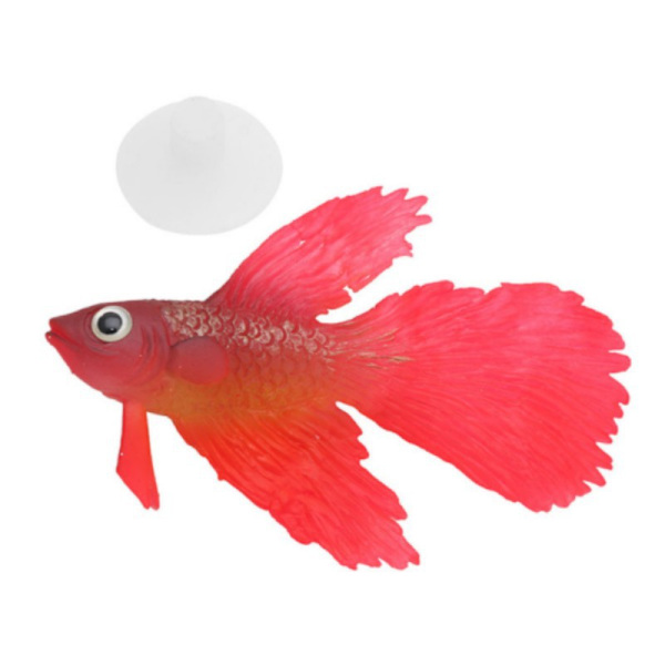 2 stk. Silikone Kunstig Fisk Høj Simulation Realistisk Flydende Akvarium Fisketank Ornament Dekoration med Line Sugekop (Rød Betta Fisk)