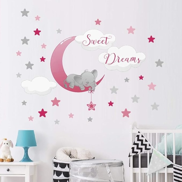 Wall Decal Sticker Boy Girl Room Elephant Star Moon Aftagelig DI