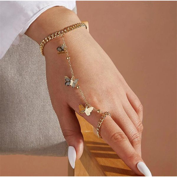 Personlighed vintage stil sommerfugl vedhæng armbånd ring et stykke kvinde kombinationskæde