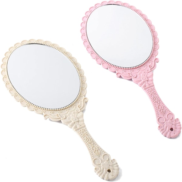 Makeup Hand Mirror Set med 2, Vintage Oval Sminkspegel, Hairdr