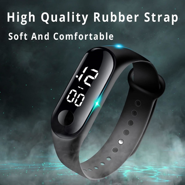 1 st Mode Digital Led Watch Unisex Silikonband Armbandsur Herr Dam Mode Enkelt（Svart）