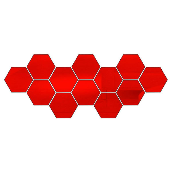 12 st Hexagon Mirror Väggdekaler, Akrylspegel Självhäftande, avtagbara klistermärken för hem, sovrum, vardagsrumsinredning（100X85X50MM Röd）