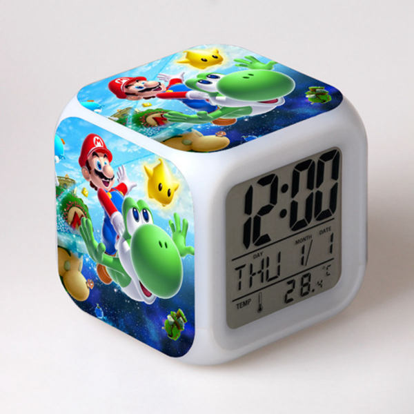 Super Mario Färgalarmklocka LED Kvadratklocka