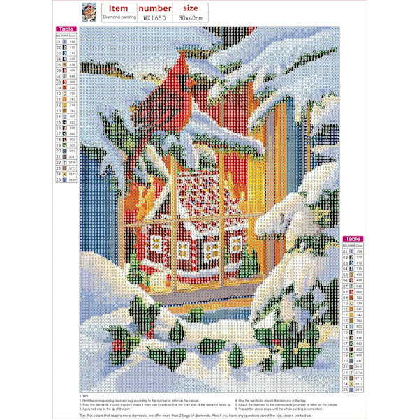 Voksen jule diamantmalerisett, julekardinalfugl diamantkunstsett, 5D jule rundt diamantmalerisett, fuglediamantkunstmalerisett (12x16/30x40cm )