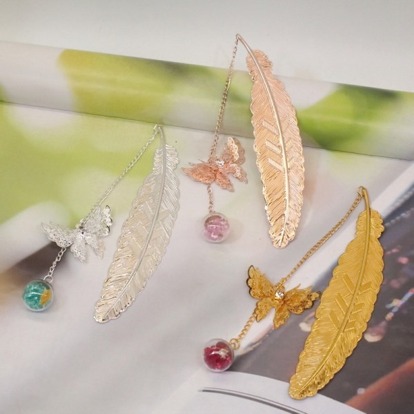 Bogmærke 3D Butterfly Tørret Blomst Metal DIY Fjer Bog, Sølv F