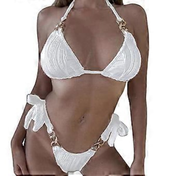 Sexig Bikini Set Dam Baddräkt Push Up BH Bikini Set 2 Delar Baddräkter Baddräkt Strandkläder String Bikini Set Vit S White S