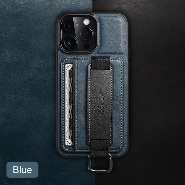 Sininen, iPhone 15Pro:lle sopiva korttikotelolla varustettu nahkapuhelinkotelo