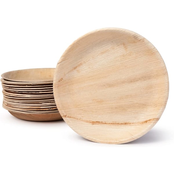 Palmware Høj kvalitet palmebladsplader I 25 stk palmeblad runde plader Ø25 cm I Bio engangsservice Hurtigt nedbrydeligt