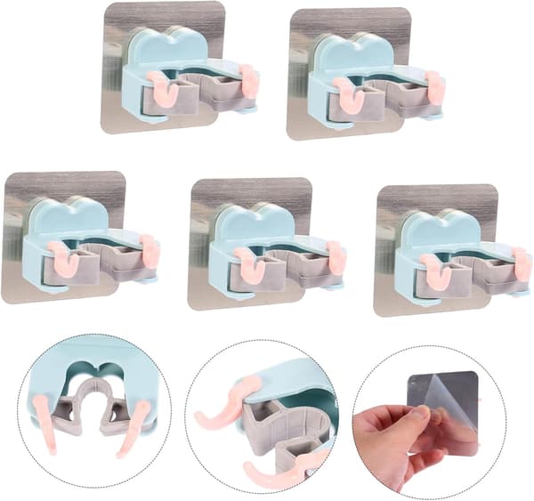 5 stk. Blå moppeholder klemme kost vægdisplay holder væg kost krog moppe