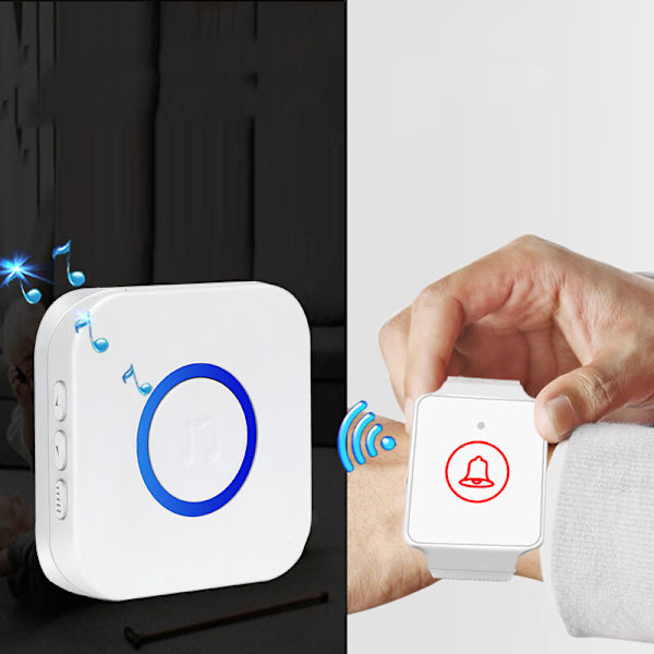 1 stk. Nødkald til ældre - Nødopkald - Sygeopkald - Alarm Armbånd til ældre - Trådløs Hjemmealarm til ældre handicappede gravide kvinder
