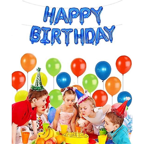 Blå Grattis på födelsedagen banner ballonger, 16 tum mylar folie bokstäver ballonger banner för födelsedagsfest tillbehör
