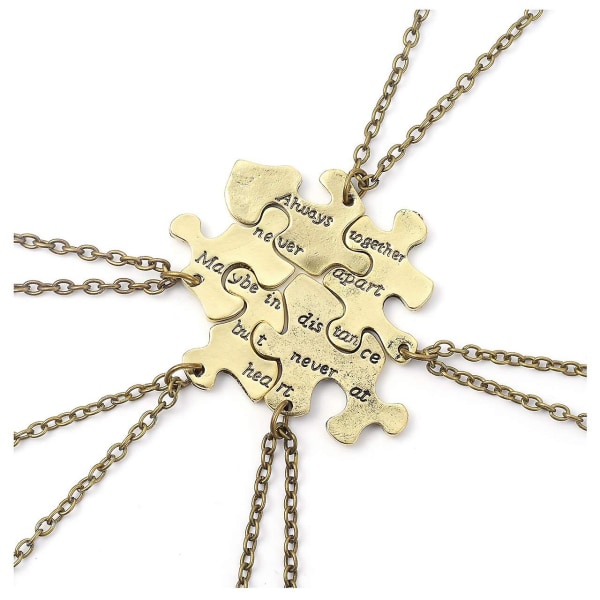 Bronze Engraved Sisters Friends Forever Puzzle Piece Pendant Necklaces For Best Friend Bbf Friendship, Set Of 5