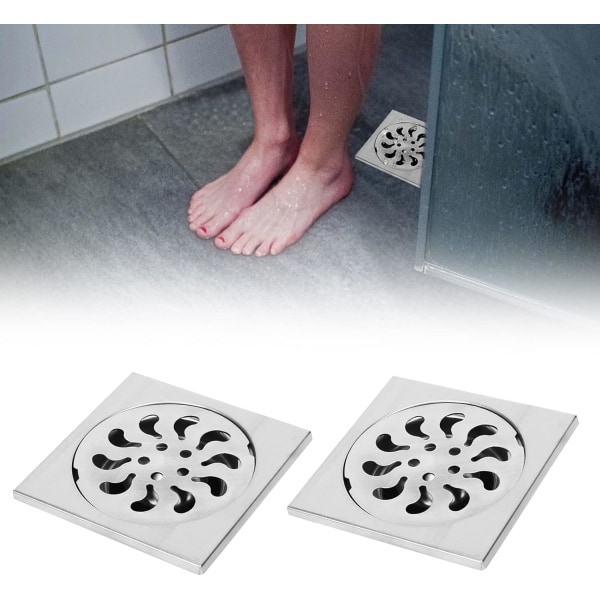 2pcs Stainless Steel Floor Drain, Square Shower Grate Shower Filt