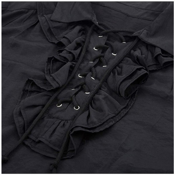 Piratskjorta för män Renässans medeltida cosplay-tröja Västerländsk turistpiratdräkt för män（L Svart）