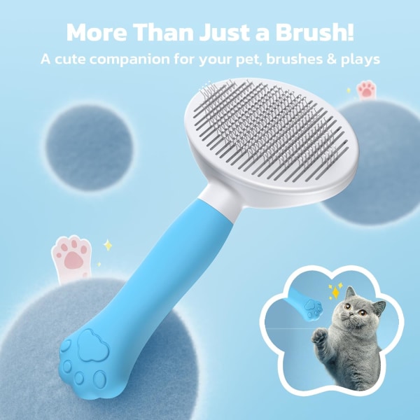 (Grey) Cat Brush Dog Brush [Ergonomic Grip & One-Click Cleaning]