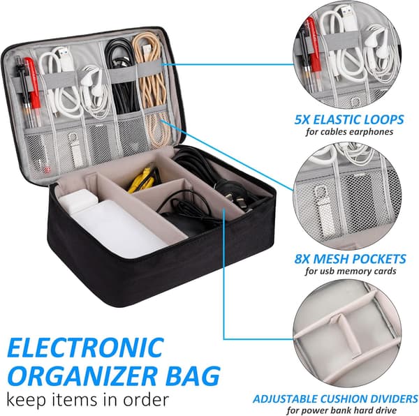 Organizer Bag for Large Electronic Cables Portable Waterproof Sto