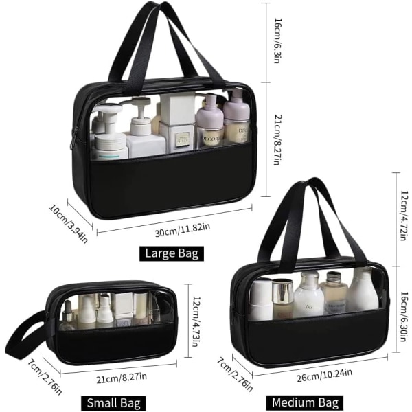 Lot de 3 byxor cosmétiques transparentes (noires), trousse de