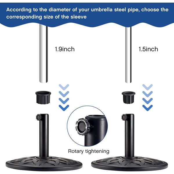 6 sæt paraplyfoddele med skrueparaply, skrue solskærm rørdele, sort