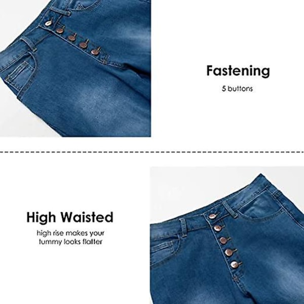 Skinny Fit-jeans för kvinnor i stretchig denim med hög midja med fickor（L）
