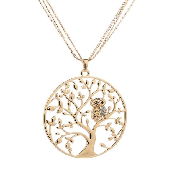 Tree of Life Halsband för kvinnor, uggla hänge halsband Silver Guld Long Chain Halsband För tjejer Vänskap（guld）