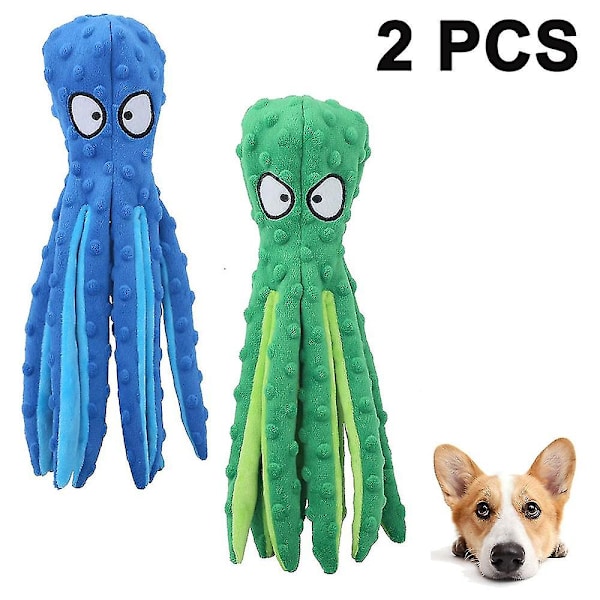 Hund Leksak Bläckfisk - Plysch Hundleksaker För Valp Tandspottning 2-pack (Blå*Grön)