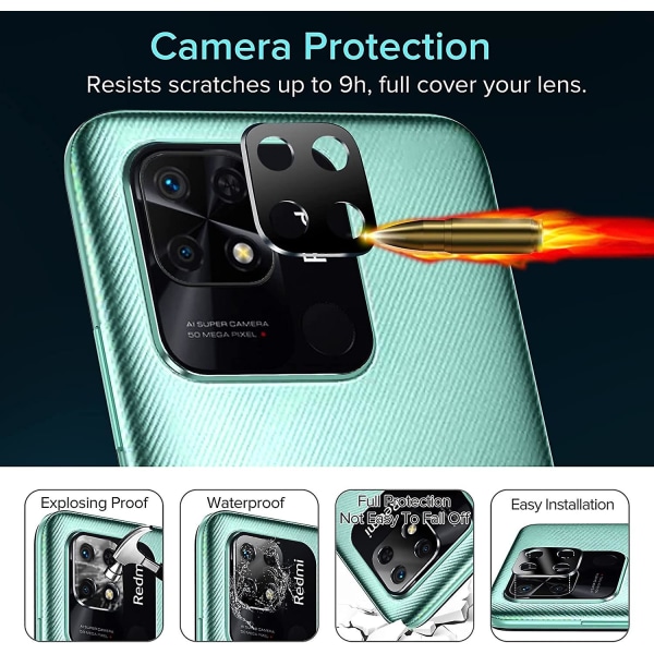Pack De 3 Film De Protection Dcran En Verre Tremp Pour Xiaomi Redmi 10c / Xiaomi Poco C40, Avec 3 Pices Camra Arrire Protecteur, Duret 9h Glass, Anti