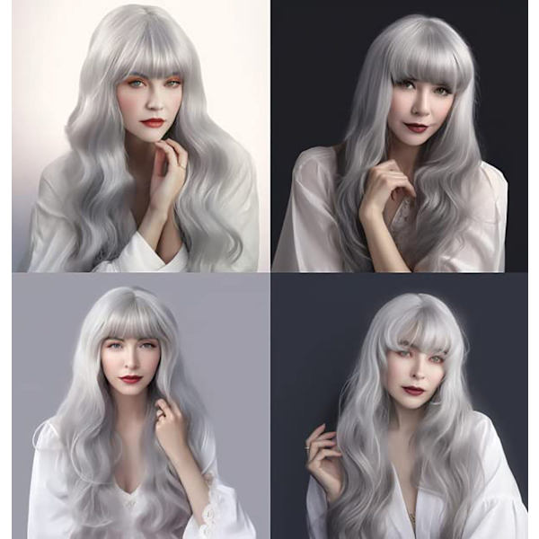 Toupee Langt Krøllet Sølv Parykk for Kvinner Cosplay Daglig Parykker