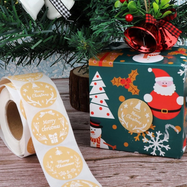 500 stycken runda julklistermärken Hantverkspapper självhäftande etiketter T