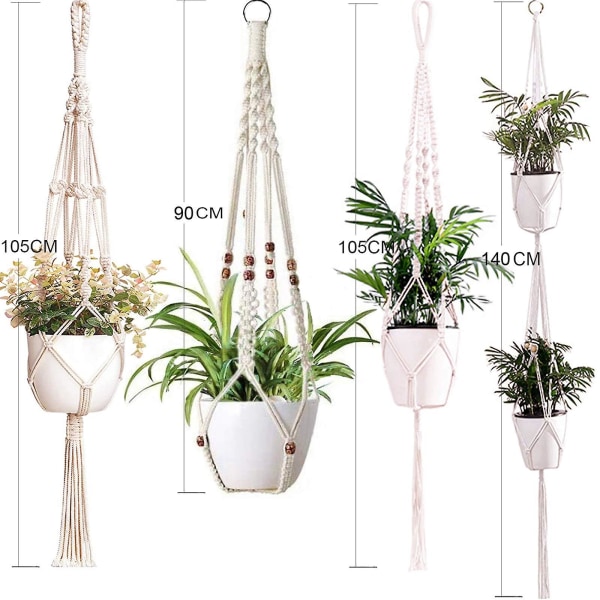 Macrame växt hängare inomhus hängande planter korg med träpärlor blomkruka hållare bomull rep ingen tofsar boho hem