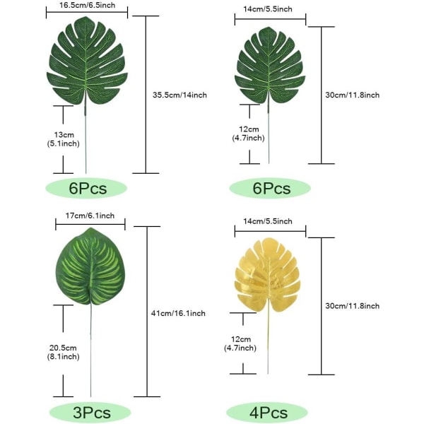 70 stk. 10 slags kunstige palmeblade tropiske blade dekorationer